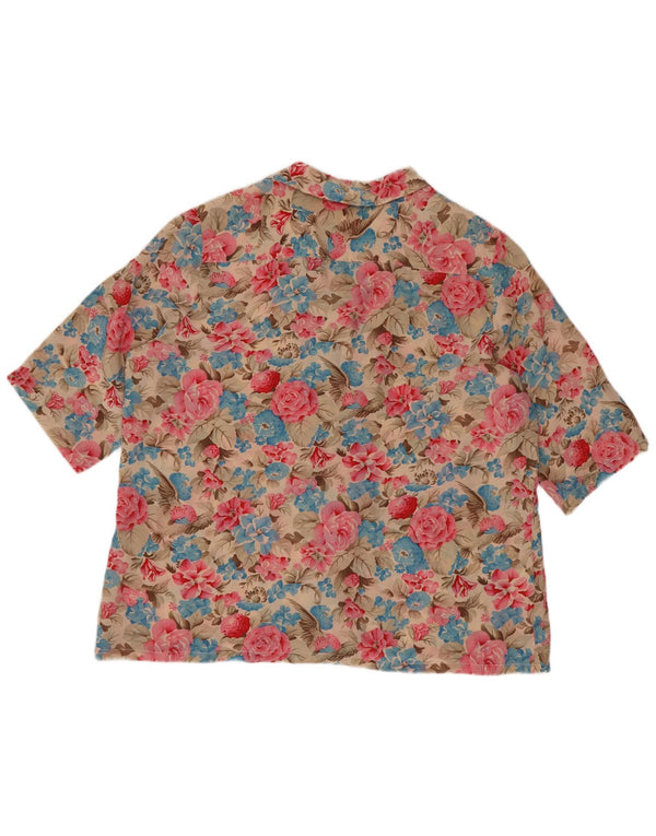Blusa feminina vintage manga curta IT 48 XL seda floral multicolorida