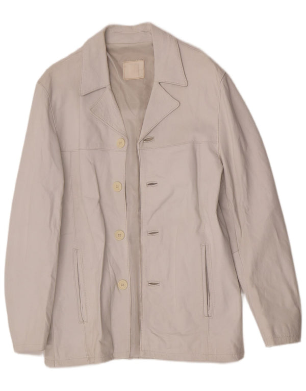 Jaqueta de couro feminina vintage UK 10 pequena branca