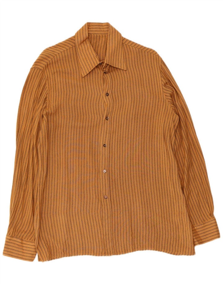 Camisa masculina vintage listrada marrom média