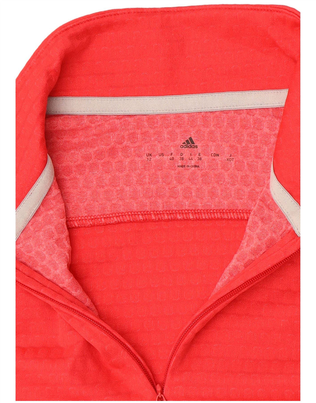 Adidas Womens Zip Neck Pullover Treino Top UK 12 Medium Red Colourblock