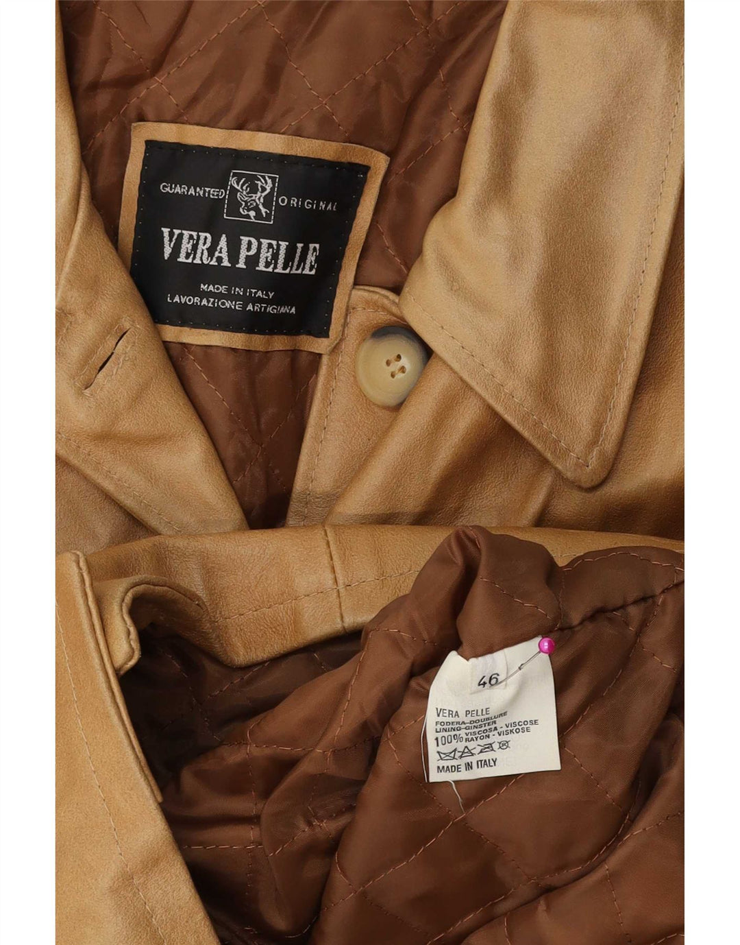 Jaqueta blazer feminina vintage de couro com 5 botões IT 46 grande marrom