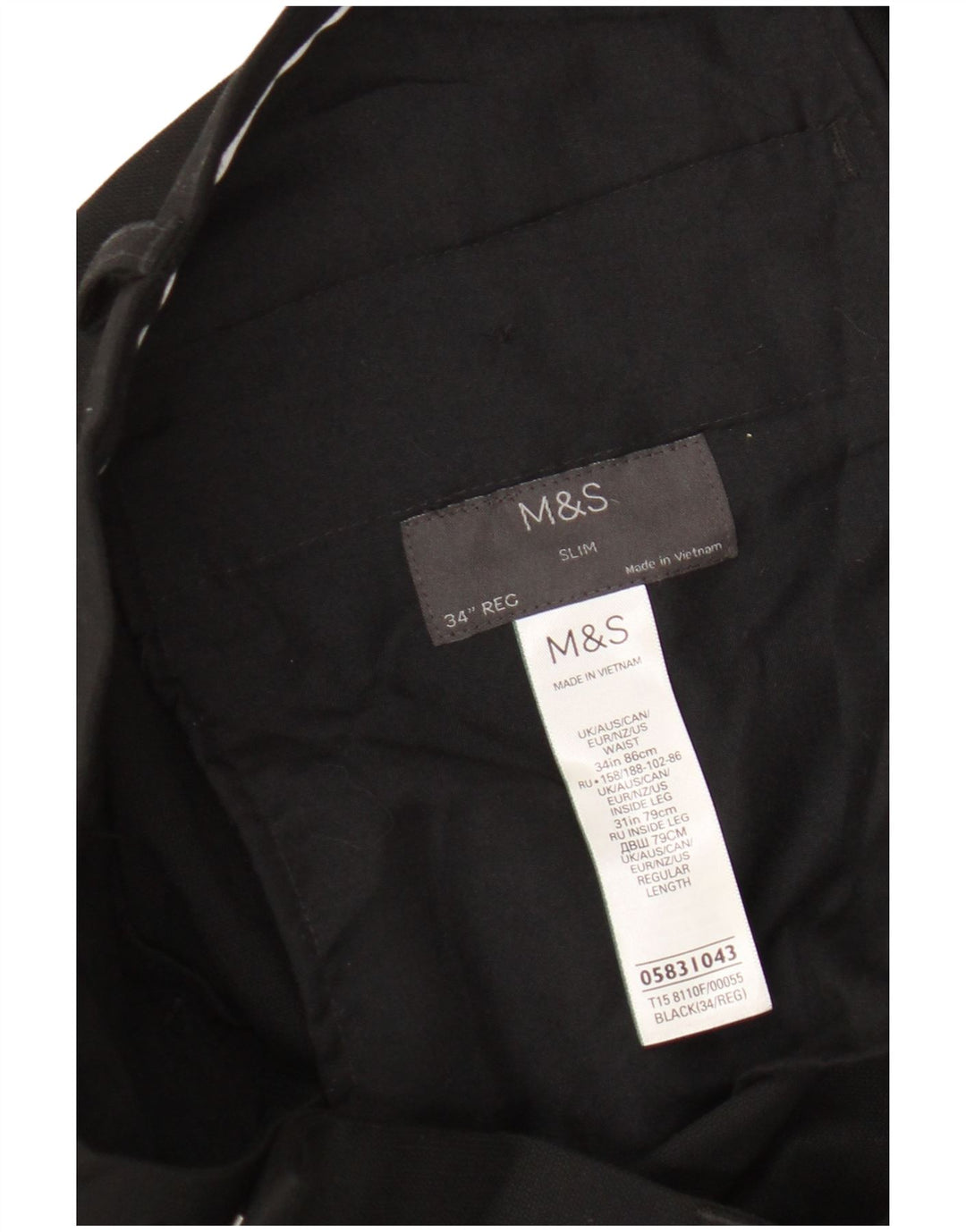 Calça masculina Marks & Spencer Slim Suit W34 L31 poliéster preto