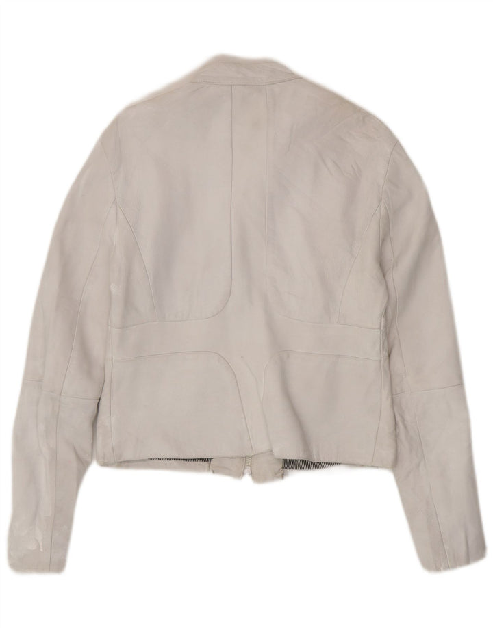Jaqueta de couro vintage feminina UK 18 XL em couro branco