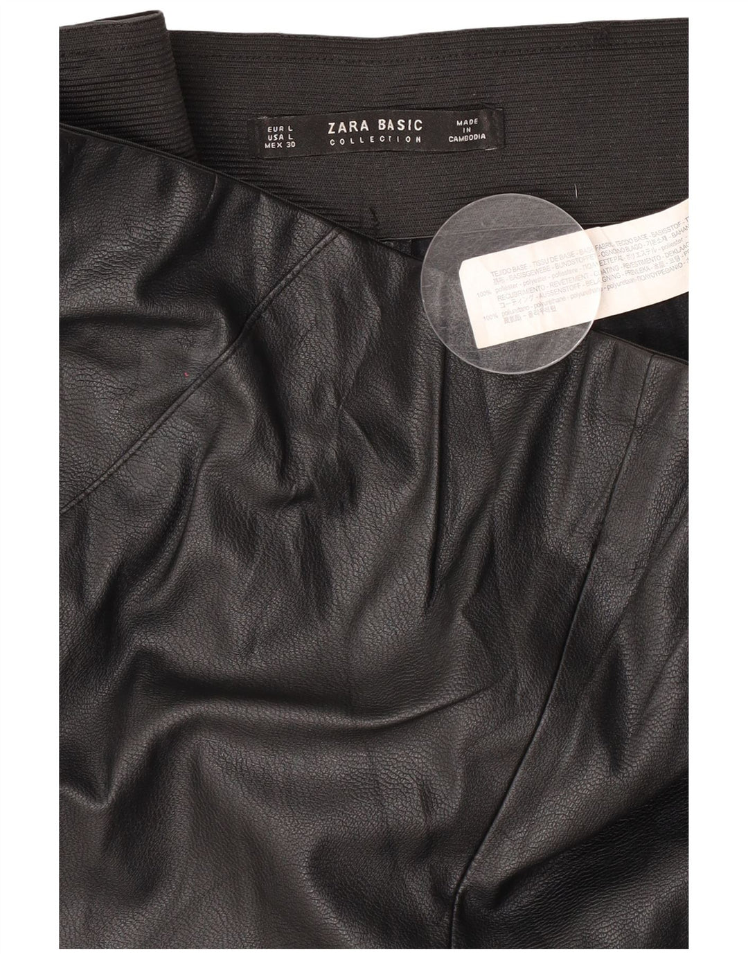 Zara Calça feminina slim de couro sintético grande W34 L27 poliuretano preto