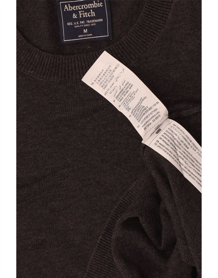 Suéter masculino Abercrombie & Fitch com gola redonda e algodão cinza médio