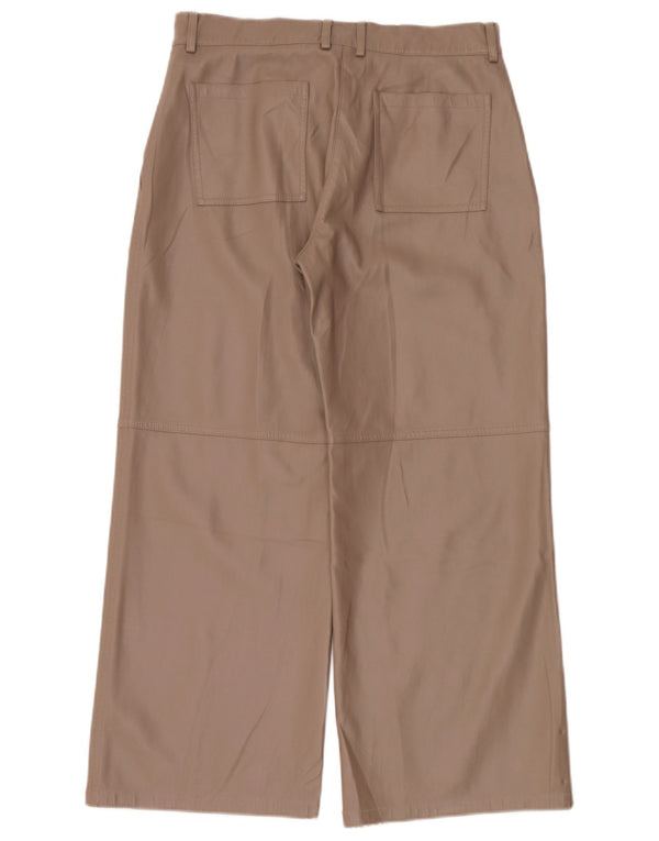 Calça feminina vintage de couro com perna larga W30 L27 marrom
