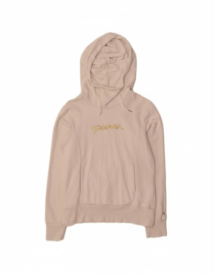 PUMA feminino gráfico moletom com capuz UK 12 médio off white algodão