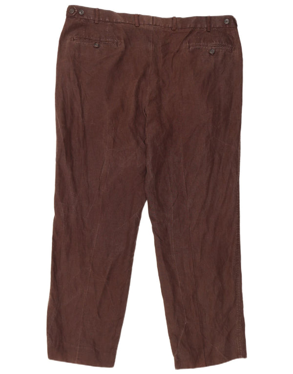 Calça masculina de terno reto sob medida Marks & Spencer W42 L31 linho marrom