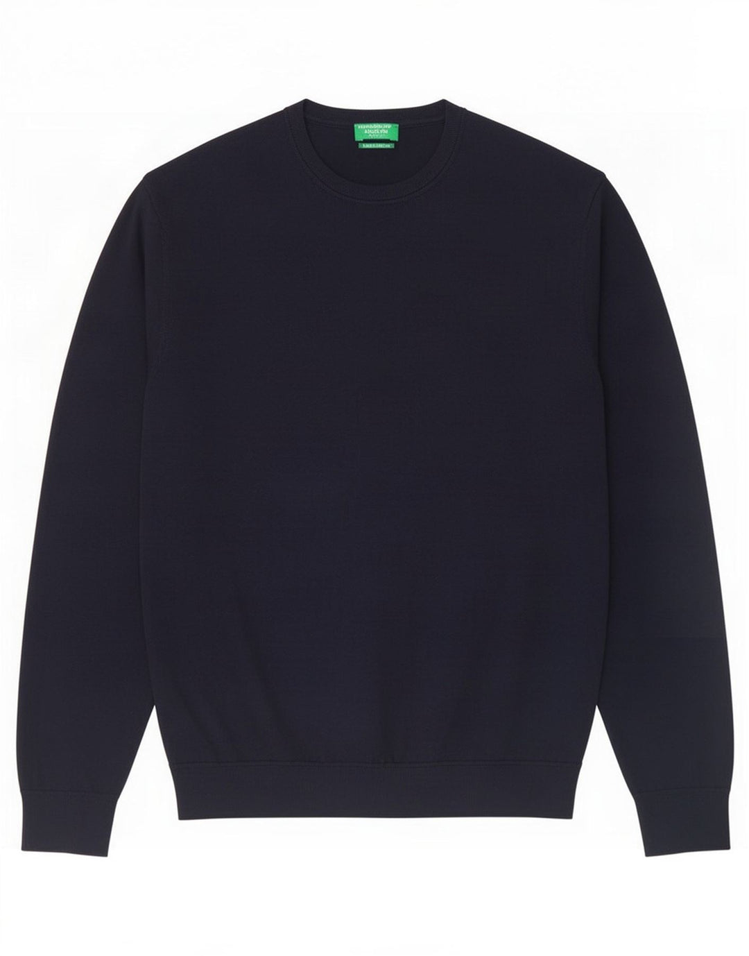 Suéter masculino Benetton com gola redonda, lã virgem azul marinho médio