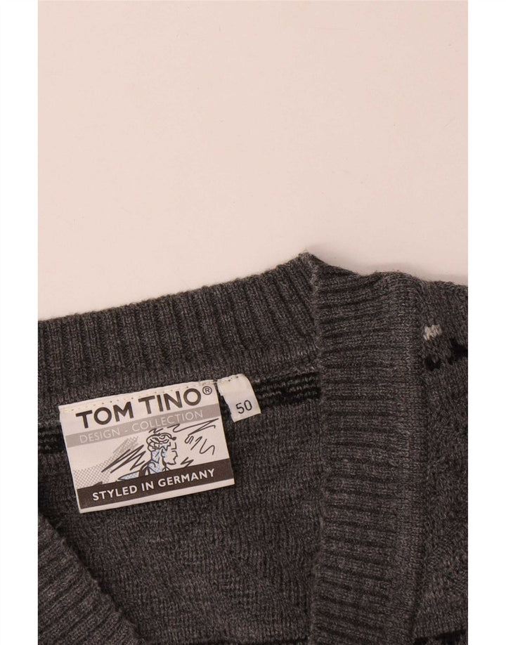 Suéter masculino Tom Tino com decote em V UE 50 listrado cinza médio