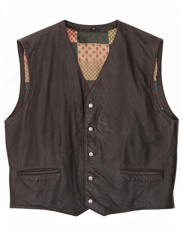 Colete de couro masculino vintage IT 56 XL preto