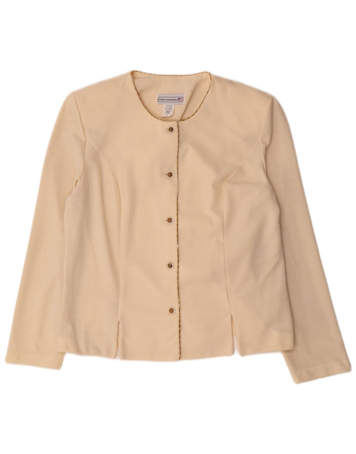 Jaqueta blazer UK 16 grande com 5 botões para mulheres vintage poliéster branco esbranquiçado