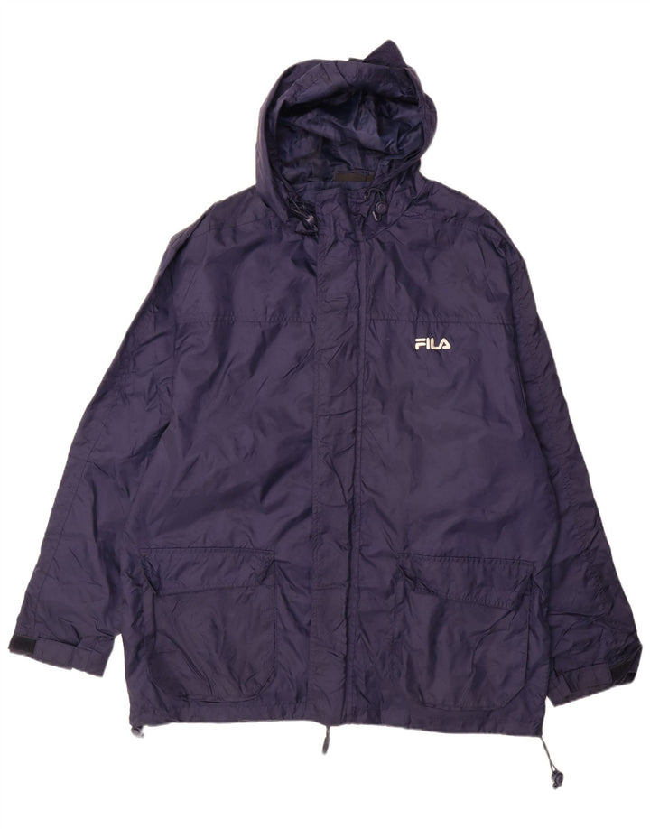 Casaco corta-vento masculino Fila com capuz grande azul marinho Colourblock Nylon