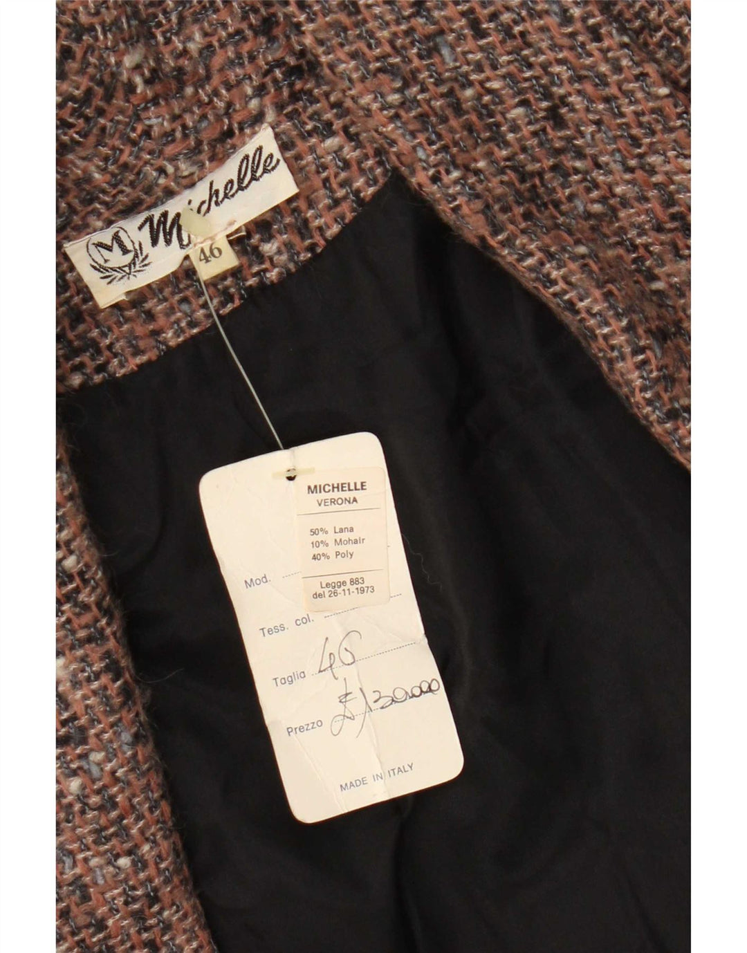 Jaqueta blazer aberta feminina Michelle IT 46 grande lã marrom manchada