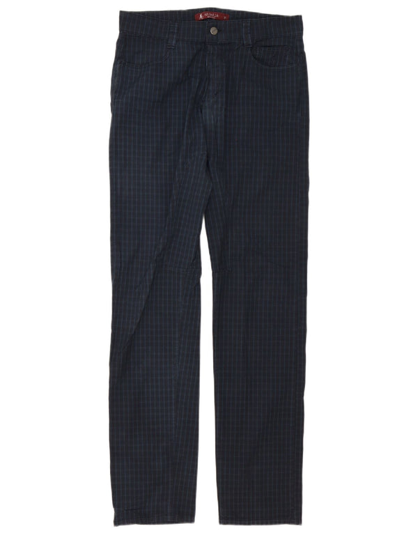 Calça masculina reta casual SIVIGLIA W31 L34 azul marinho xadrez algodão