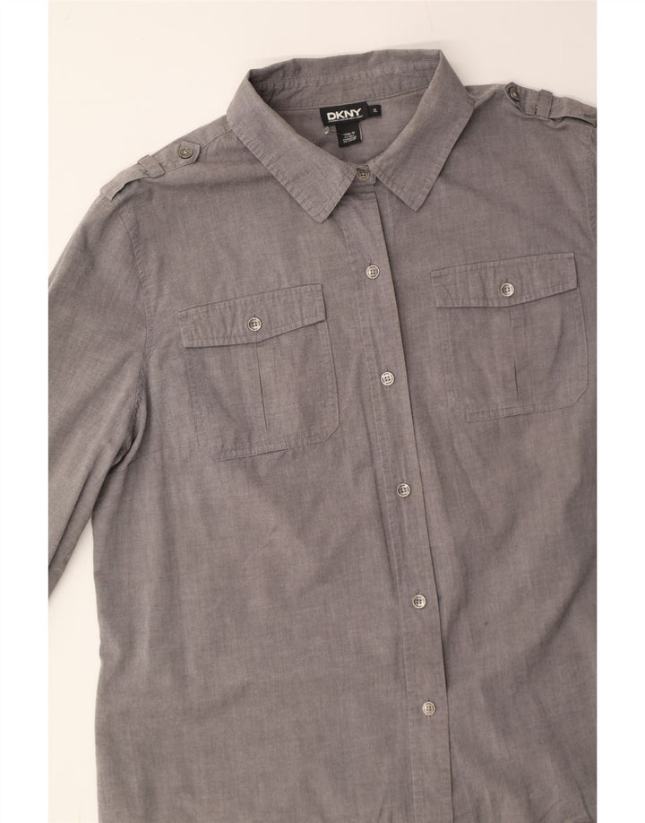 DKNY Womens Military Shirt UK 18 XL Grey Cotton Vintage Dkny and Second-Hand Dkny from Messina Hembry 