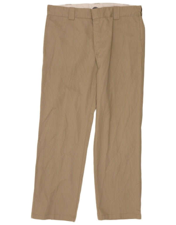 DICKIES Mens Slim Straight Chino Calças W36 L32 Algodão Bege