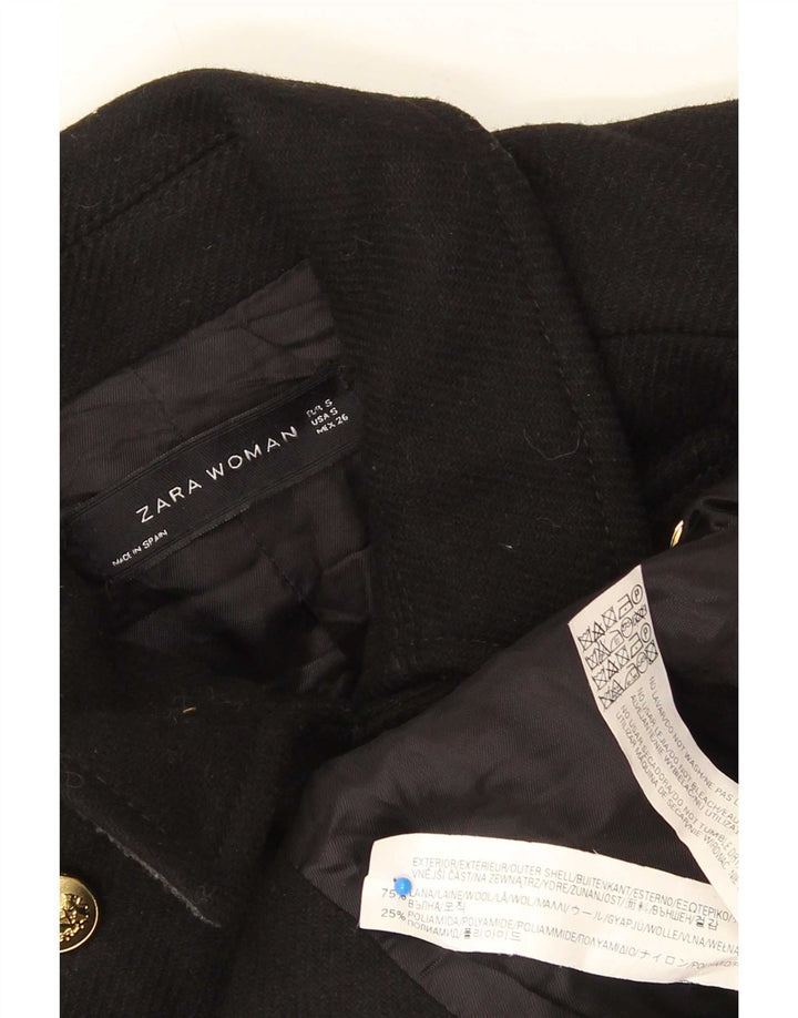 Casaco feminino Zara Pea Coat UK 10 pequeno lã preta