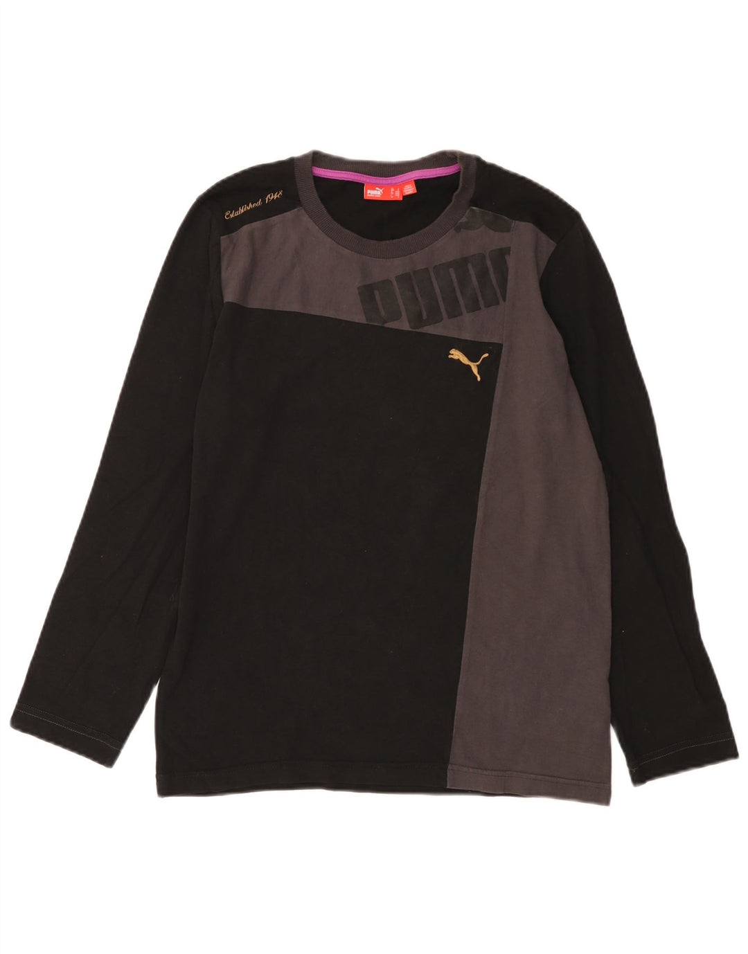Puma masculino gráfico top manga longa pequeno preto colorblock algodão