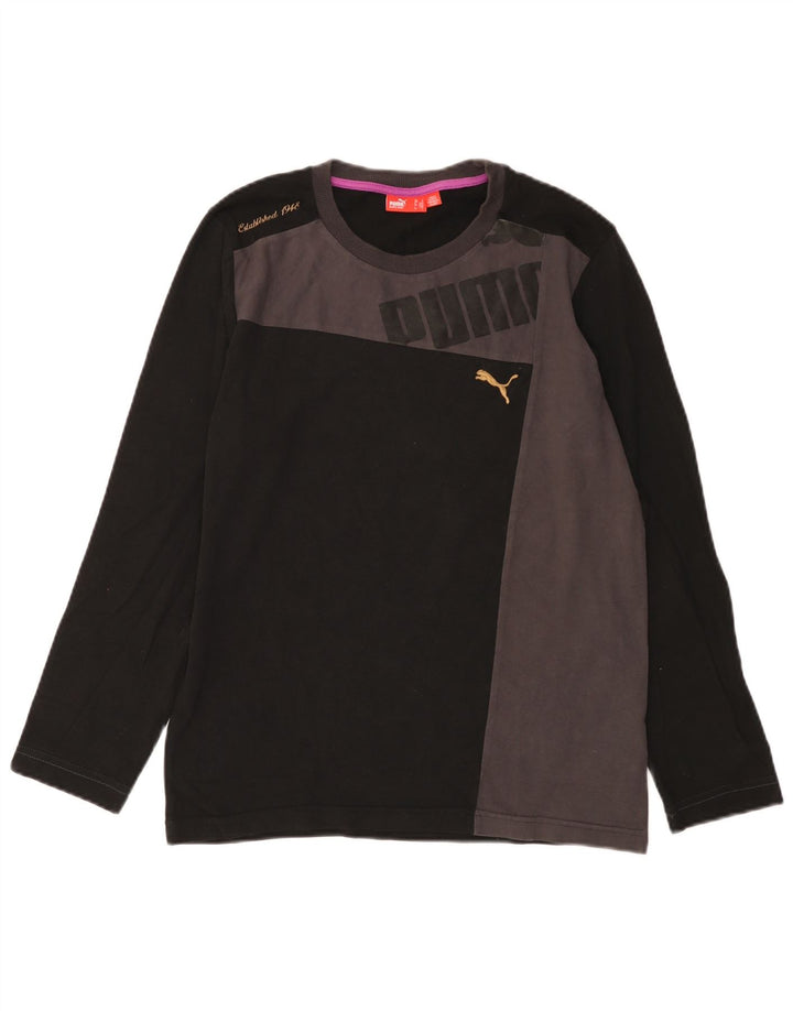 Puma masculino gráfico top manga longa pequeno preto colorblock algodão