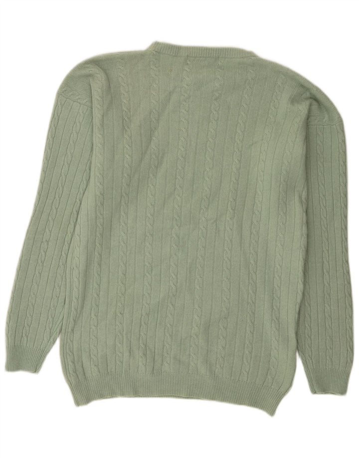 Suéter masculino estilo livre com gola redonda, lã verde grande