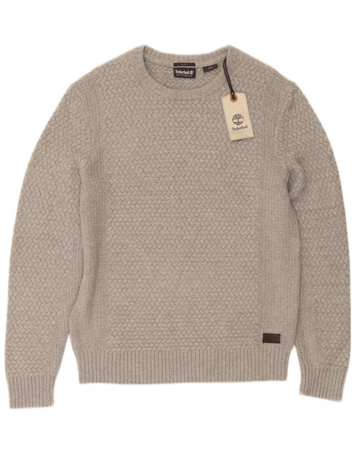 Suéter masculino Timberland Slim Fit com gola canoa e viscose cinza médio