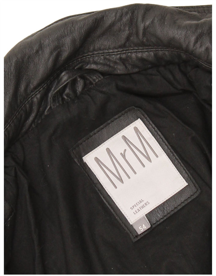 Jaqueta de couro militar feminina vintage IT 54 3XL couro preto