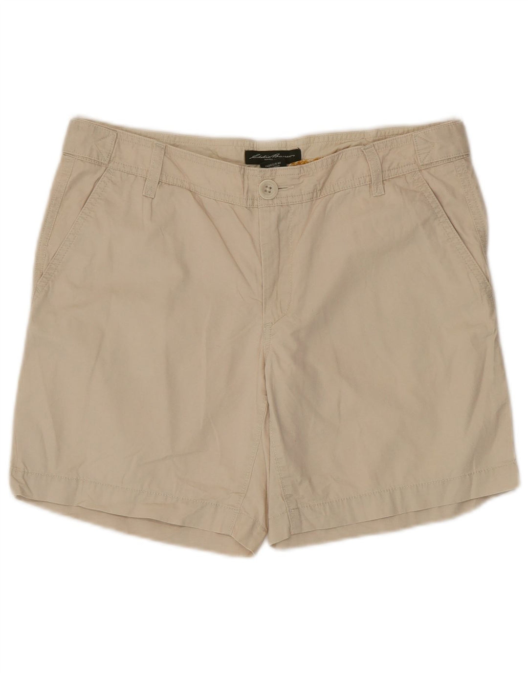EDDIE BAUER Shorts Chino feminino EUA 6 médio W34 algodão bege
