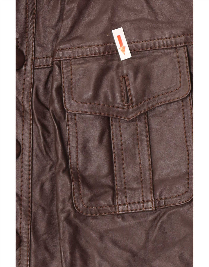 Jaqueta de couro masculina vintage UK 36 pequena marrom
