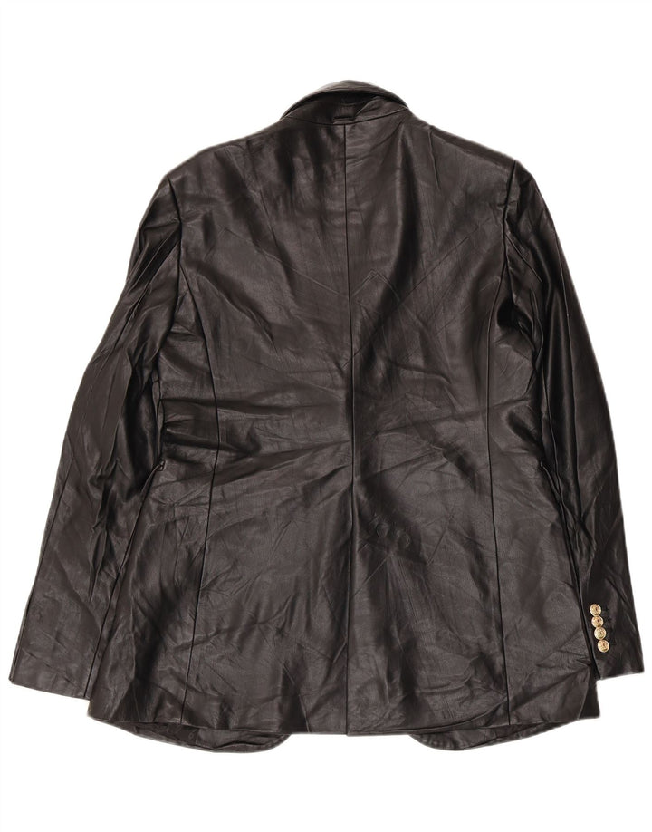 Jaqueta blazer feminina Zara com 1 botão de couro sintético Reino Unido 14 médio preto