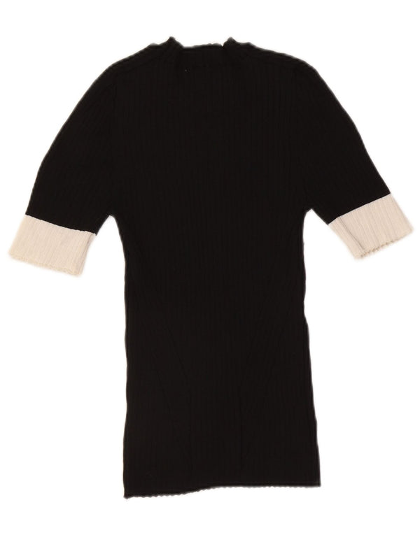 Suéter feminino Zara com gola redonda e bloco colorido preto médio UK 12