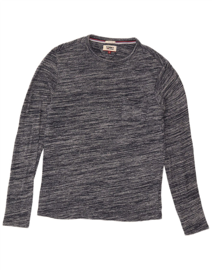 Suéter masculino Tommy Hilfiger com gola redonda e risca de giz azul marinho pequeno