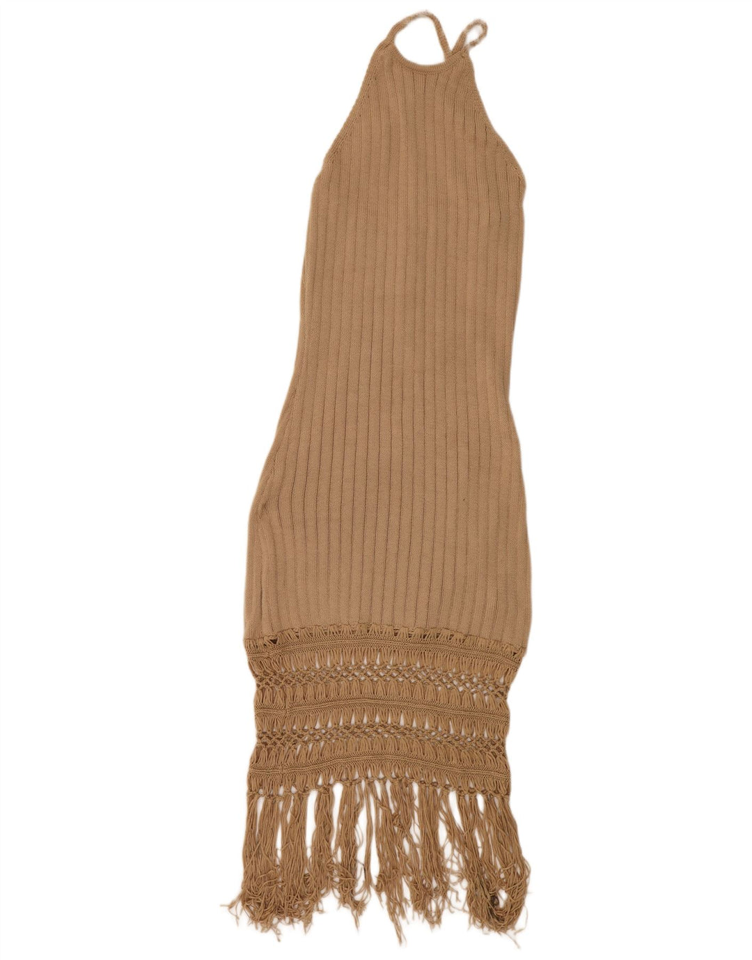 Vestido feminino Shein de malha frente única Reino Unido 14 grande poliéster bege