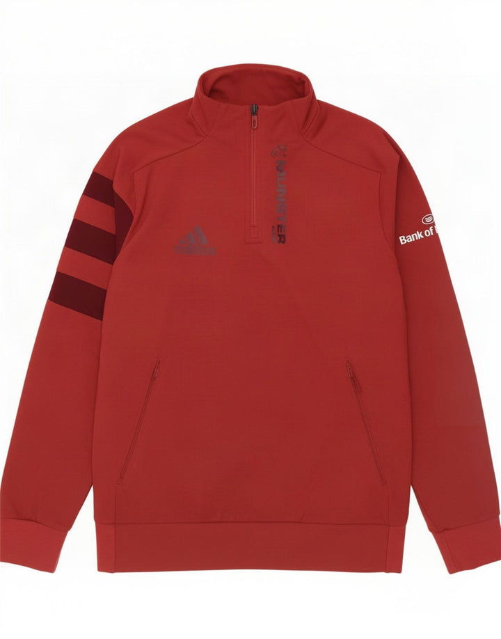 Adidas Mens Graphic Zip Neck Moletom Jumper Grande Poliéster Vermelho
