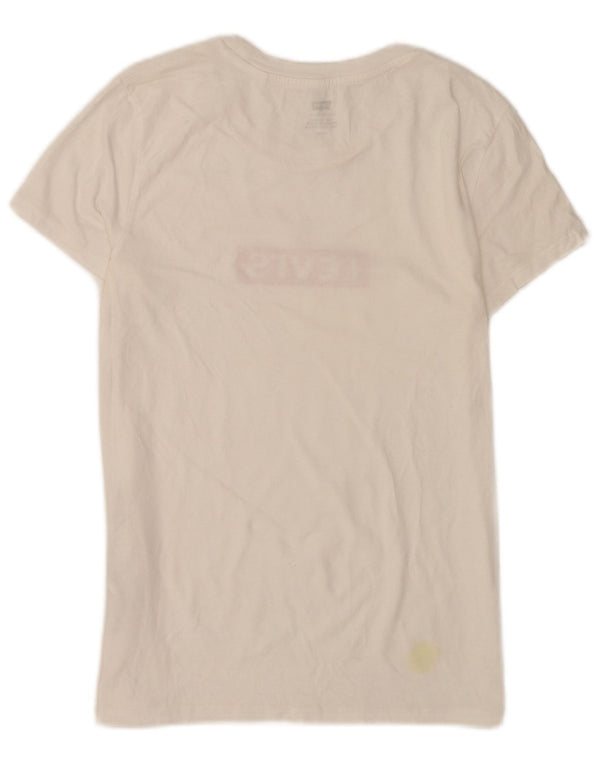 Camiseta feminina gráfica Levi's UK 8 pequena algodão branco
