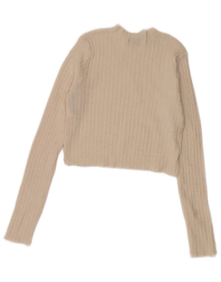 Suéter feminino Zara com gola tartaruga e gola redonda, tamanho 8, pequeno, branco, poliéster