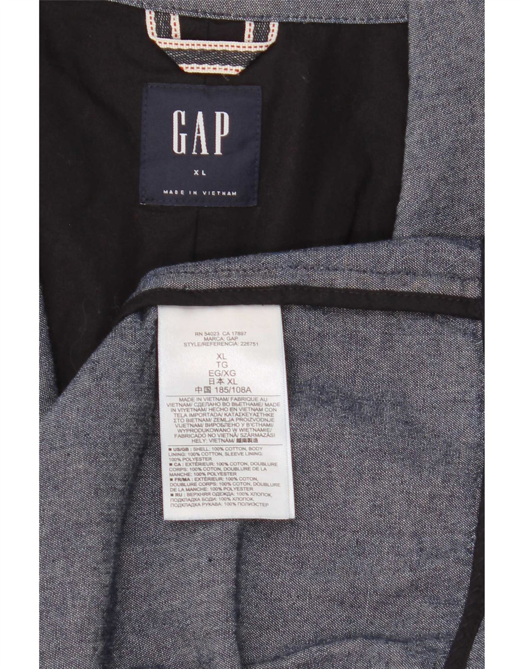 Jaqueta blazer masculina Gap com 2 botões Reino Unido 42 XL azul marinho algodão