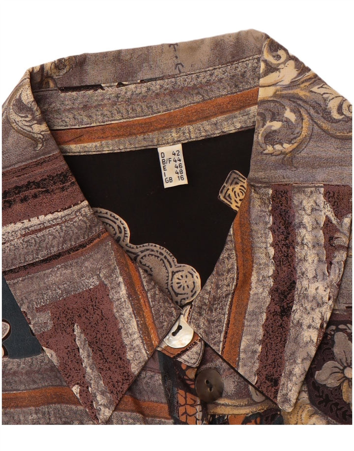 Camisa feminina VINTAGE UK 16 grande marrom patchwork Cupro