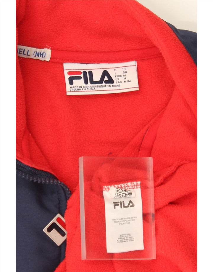 Fila Suéter masculino de lã com gola com zíper gráfico médio vermelho colorblock poliéster