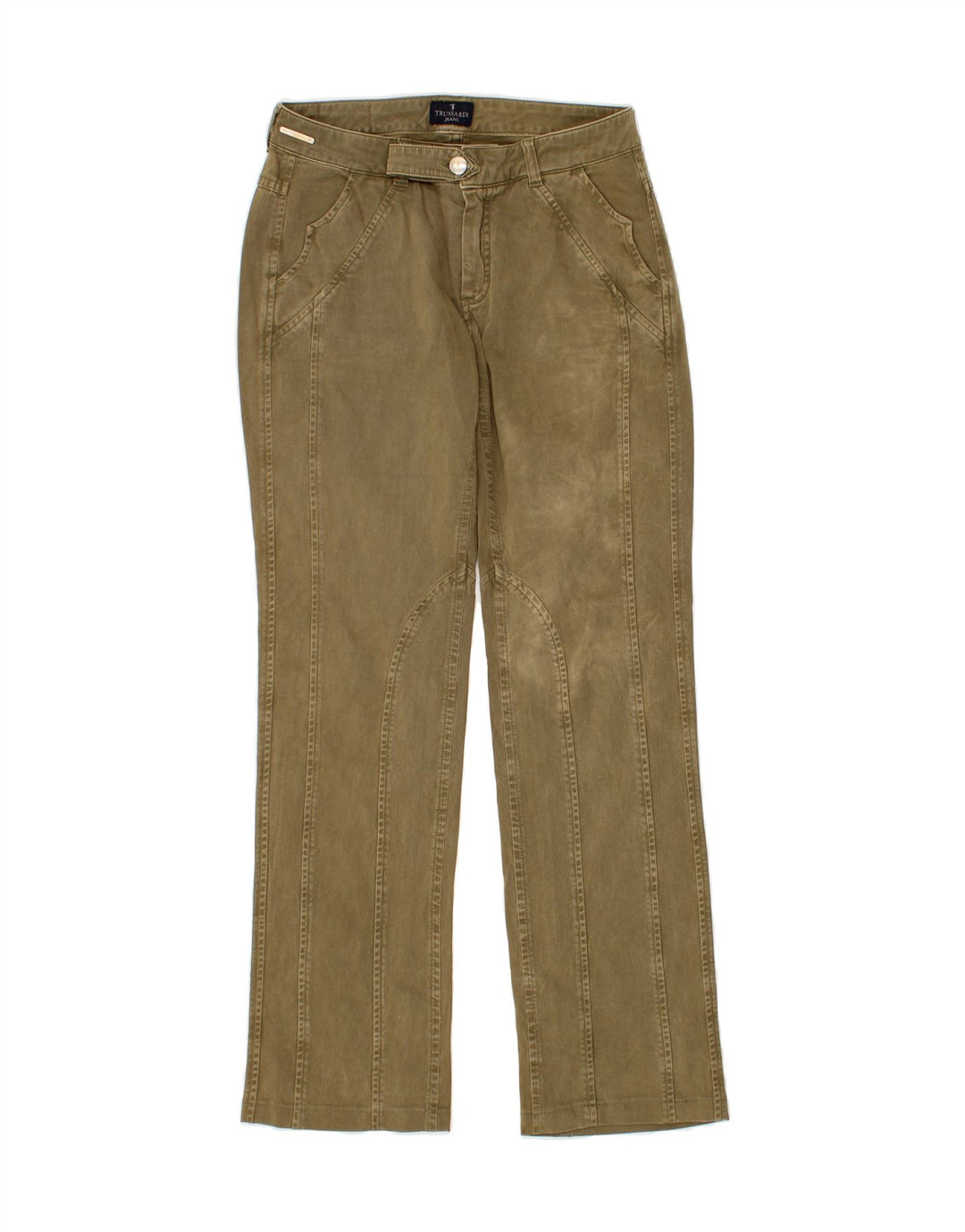 TRUSSARDI Womens Straight Casual Trousers W28 L29 Khaki Cotton Vintage Trussardi and Second-Hand Trussardi from Messina Hembry 