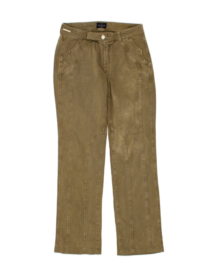 TRUSSARDI Womens Straight Casual Trousers W28 L29 Khaki Cotton Vintage Trussardi and Second-Hand Trussardi from Messina Hembry 