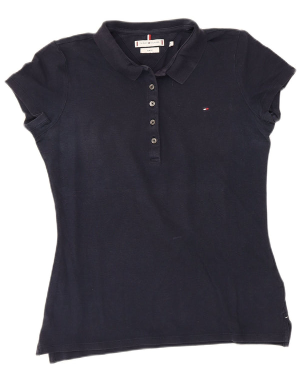 Camisa polo feminina Tommy Hilfiger Slim Fit Reino Unido 12 algodão azul marinho médio