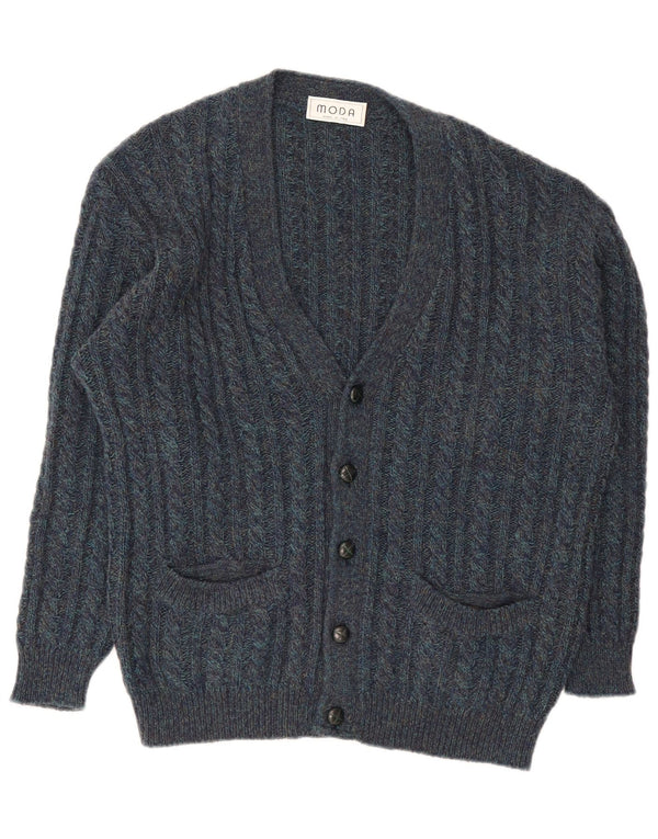 Suéter cardigã masculino vintage grande azul marinho