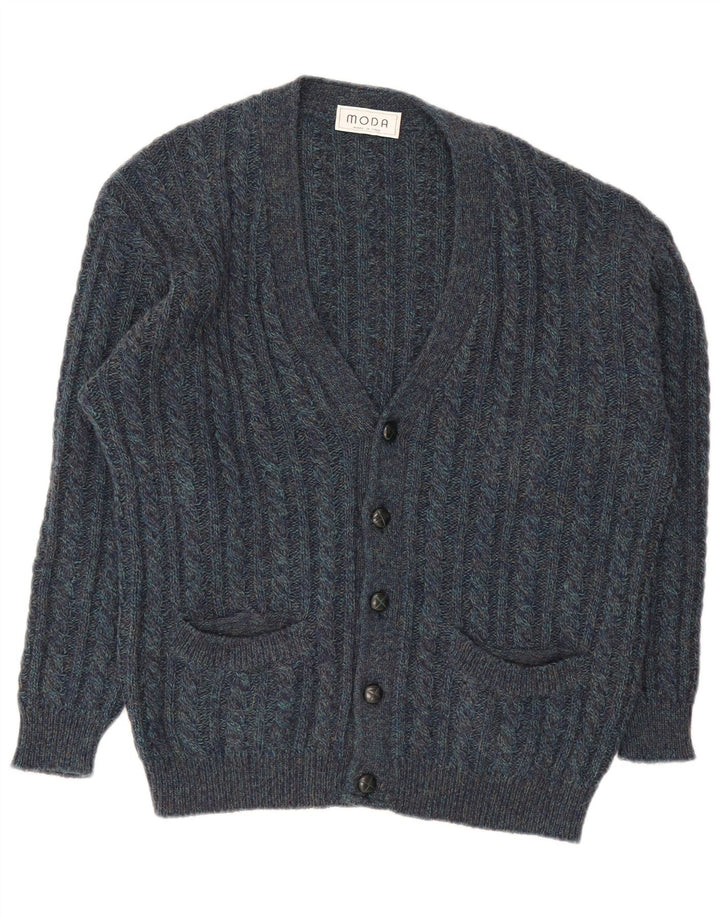 Suéter cardigã masculino vintage grande azul marinho