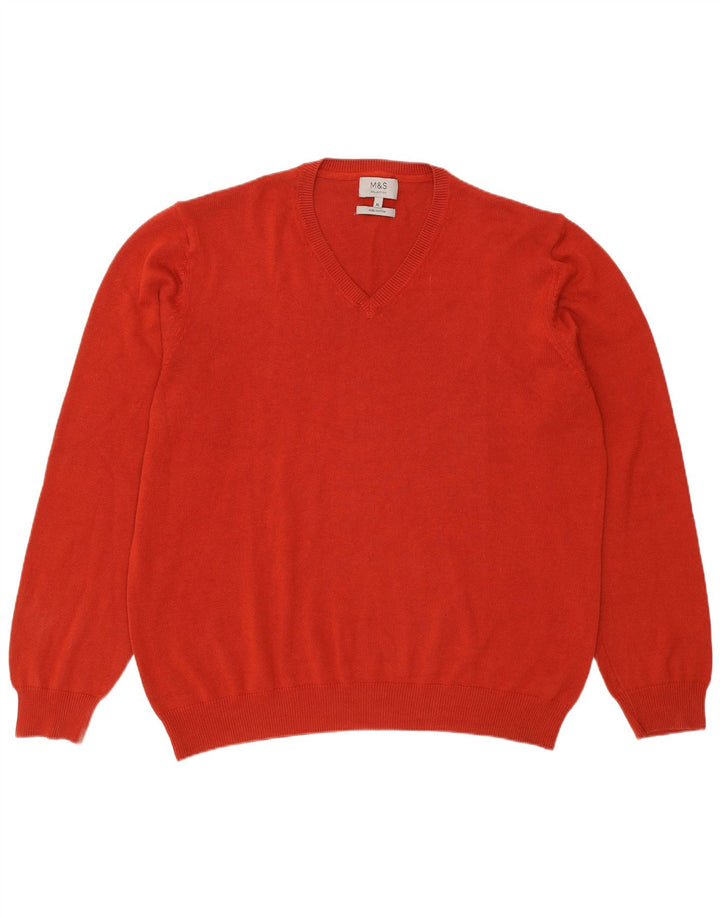 Suéter masculino Marks & Spencer com decote em V XL de algodão vermelho