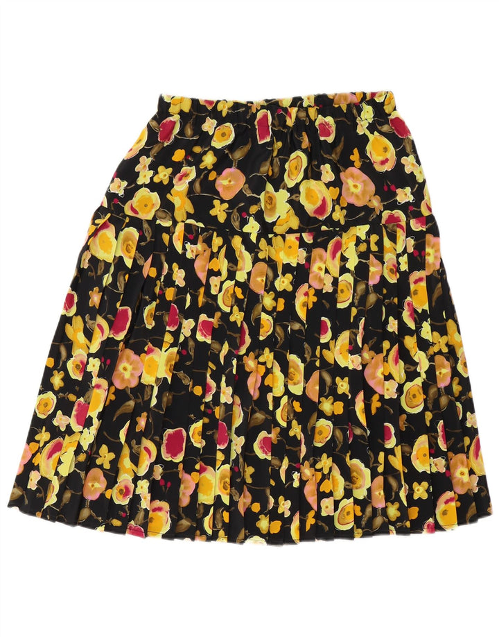 Saia plissada feminina vintage médio W30 poliéster floral preto