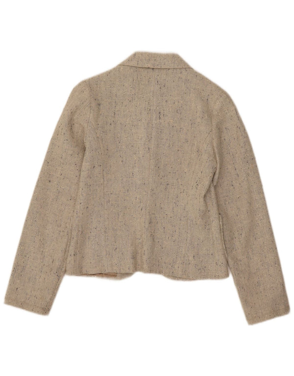 Jaqueta blazer feminina vintage colheita 1 botão Reino Unido 4 XS bege salpicado