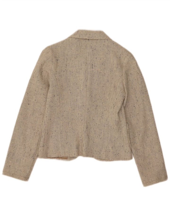 Jaqueta blazer feminina vintage colheita 1 botão Reino Unido 4 XS bege salpicado