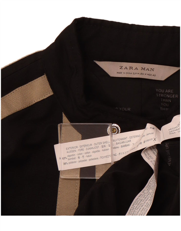 Jaqueta bomber masculina ZARA UK 38 algodão listrado preto médio