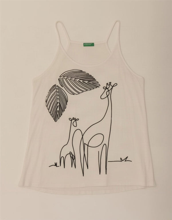 Top feminino gráfico Benetton UK 14 viscose branca média